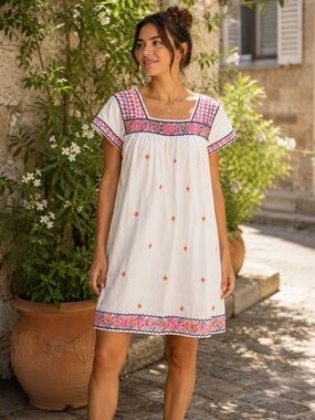 Dress‎ embroidered short sleeves S white Fragonard white